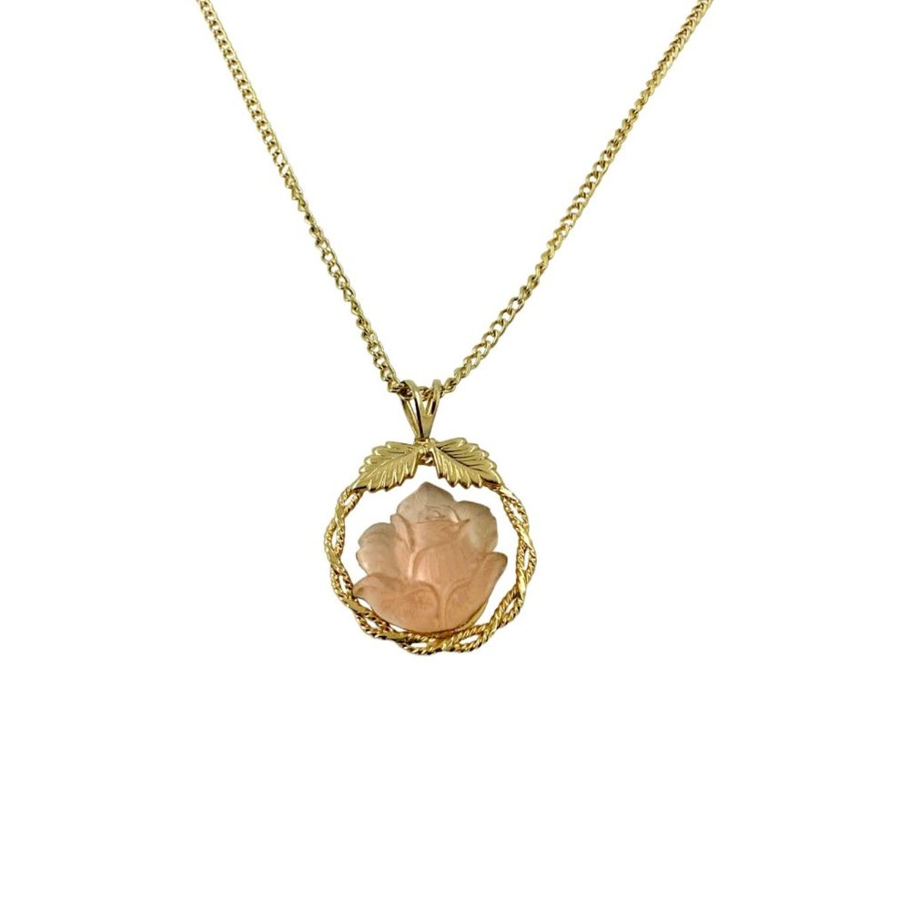 1960s Pastel Pink Rose Cameo Pendant Necklace, Satin Glass, Victorian Regency